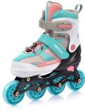 Meteor Rollen L 38-41 Rox - Roze/Lichtblauw - Recreatieve rolschaatsen met verstelbare maat, aluminium frame, ABEC-7