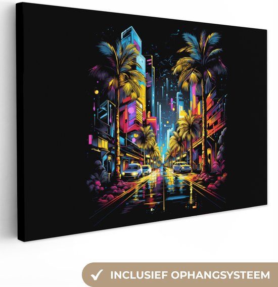 OneMillionCanvasses Canvas schilderij 140x90 cm - Retro Stad