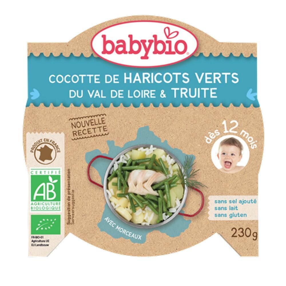 Ocebio Babybio Franse Sperziebonen, Forel en Dille – Biologische Babyvoeding – Stoofpotje – Vanaf 12 Maanden 230 g