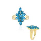 Cavill - Zilveren ring - 925 Sterling Zilver - Neon blauwe Apatiet 2,2 ct - Ovaal slijpsel - Zirkonia pavé - Vintage Art Deco stijl