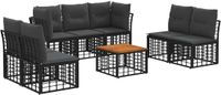 vidaXL - Chaise longue loungeset - Polyester - Zwart - 7 zitplekken - Exclusief kussen