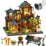 Merkloos Poppenhuis 3D Chinese stijl Houten bouwset met LED-verlichting