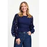 POM Amsterdam semi-transparante top met panterprint - donkerblauw