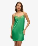 Superdry Robe Courte Caraco en Satin Vert Taille : 38
