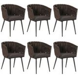 Mendler HWC Set van 6 aluminium eetkamerstoelen, model HWC-N38, met armleuningen, bekleed met olefin touw in bruin, kussen in donkergrijs