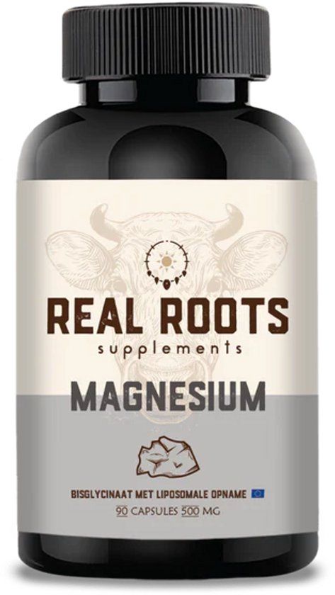 Real Roots Magnesium Bisglycinaat Capsules - Liposomale Magnesium - Ondersteunt ontspanning, energie & mentale rust - 90 stuks