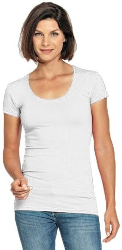 Lemon & Soda Bodyfit dames t-shirt wit met ronde hals - Dameskleding basic shirts L 40