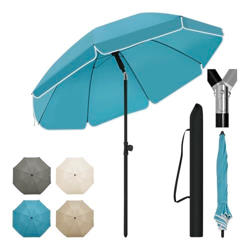 WOLTU Parasol voor buiten, strandparasol, kantelfunctie en in hoogte verstelbaar, parasol voor balkon, terras, strand, markt, uv-bescherming, opbergtas, φ175 cm, blauw