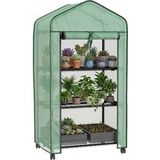 Outsunny Mini Serre De Jardin 3 Étagères Porte Enroulable 4 Roulettes