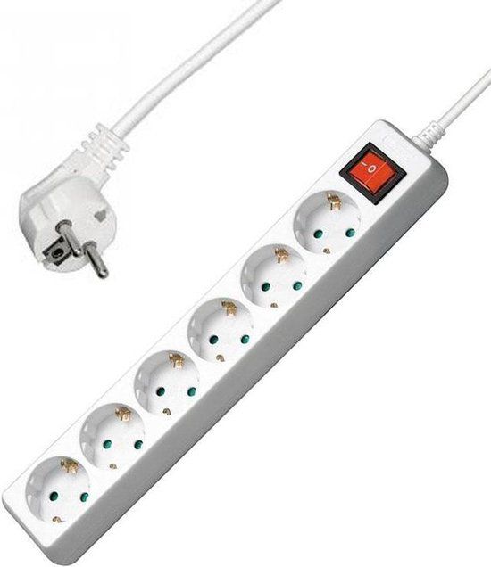 Allteq Stekkerdoos met schakelaar - 6-voudig - 10 meter - Wit