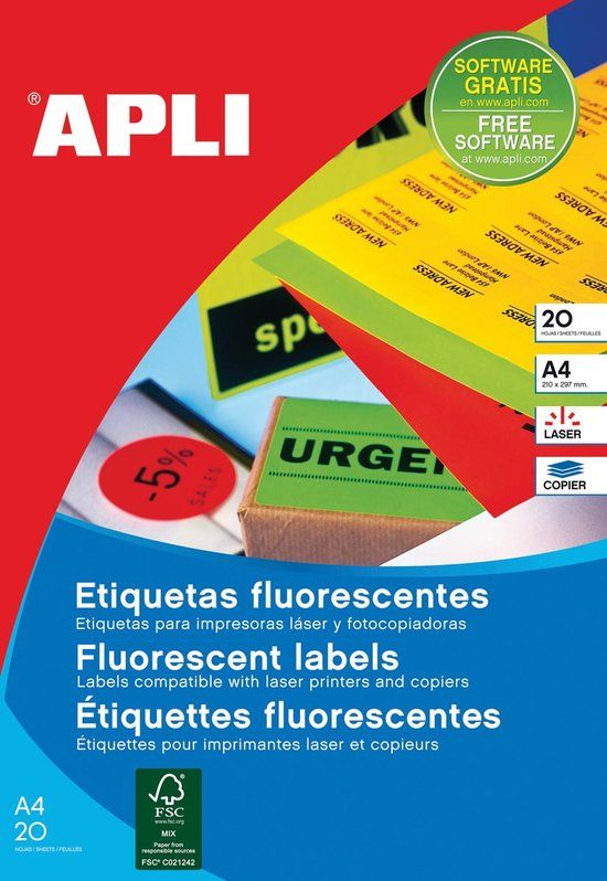 Apli fluo etiketten 64 x 33,9 mm rood