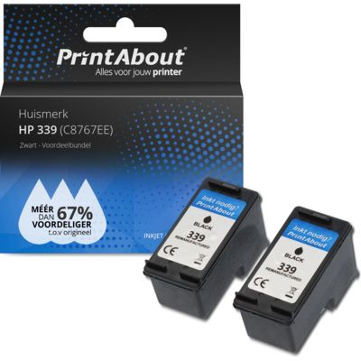 PrintAbout Huismerk HP 339 (C9504EE) Inktcartridge Zwart Voordeelbundel 2-pack