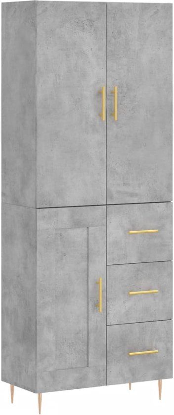vidaXL Hoge kast bewerkt hout betongrijs 69,5x34x180 cm