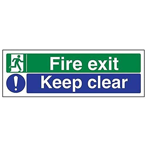V Safety VSafety Fire Exit/Keep Clear Sign - 450mm x 150mm - 2mm Rigid Plastic