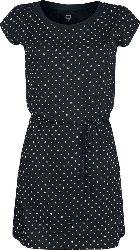 R.E.D. by EMP R.E.D. Rock-Engineered Design Zwarte jurk met tailleriem en stippen - Dames - XL