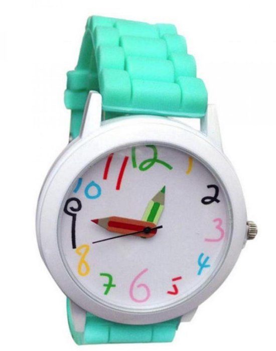 Hidzo Horloge Potlood - Ø 39 mm - Turquoise - Siliconen Polshorloge - Unisex