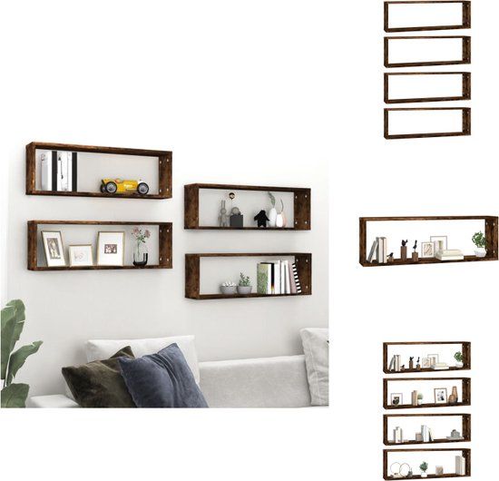 vidaXL Kubus Wandschappen - Set van 4 - Gerookt Eiken - Hout