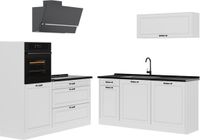 Vicco Complete keukeneenheid R-Line, Wit landelijk/Wit, 160 cm antraciet werkblad