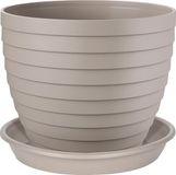 Juypal Pot de fleurs Florenzia avec soucoupe - D15 x H12 cm - taupe - plastique