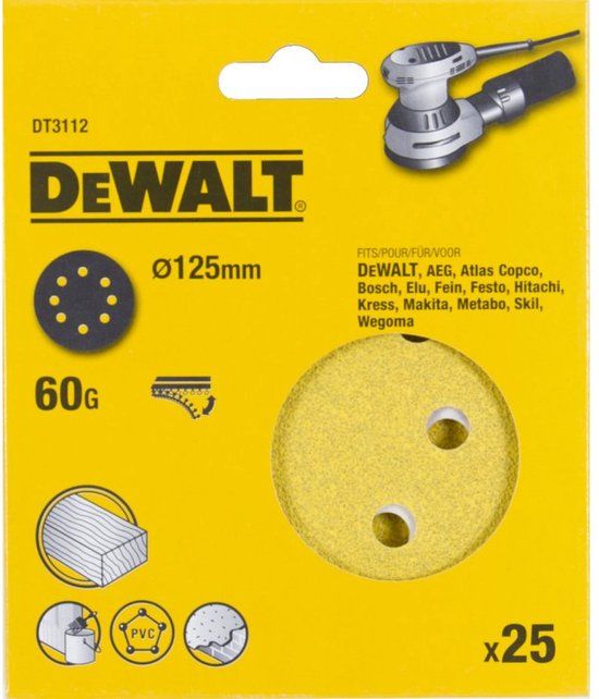 DeWALT DT3112 P60 Schuurpapier - 125mm - 25 stuks