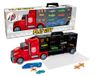 Teorema Play City Bisarca vrachtwagen koffer met 26 vakken, met 6 auto's, een band en straatborden, schaal 1:30, koppelingsbeweging, gesorteerde kleuren rood en zwart, lengte 64 cm, schaal 1:64