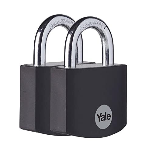 Yale Yale - YE3B/38/119/2/BK standaard veiligheid 38 mm aluminium hangslot - zwart, verpakking 2 - open stalen kranen - 3 knoppen