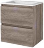 Basic Line Start 46 Badkamermeubelset - 60 x 46 cm - Greeploos - 2 Lades - Acryl Wastafel - Zonder Kraangat - Scotch Oak