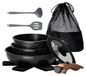 Set de 10 casseroles en granit, revêtement antiadhésif, adapté à l'induction, noir