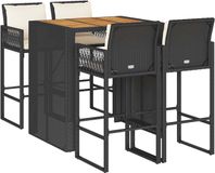 vidaXL 5-delige Tuinbarset met kussens, poly rattan, acacia, zwart