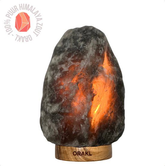 Orakl Himalaya Zoutlamp Meteor - 1-2 KG - Grijs - Dimbaar - Incl. LED & Houten Standaard