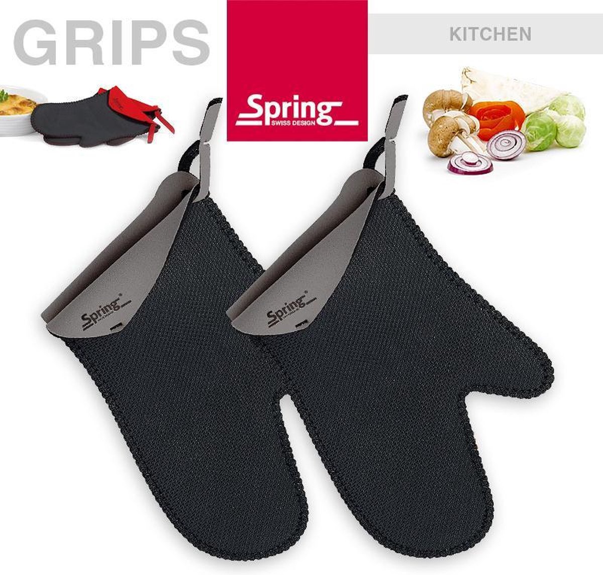 Spring Grips, 1 paar ovenhandschoenen, hittebestendig, antislip, grijs