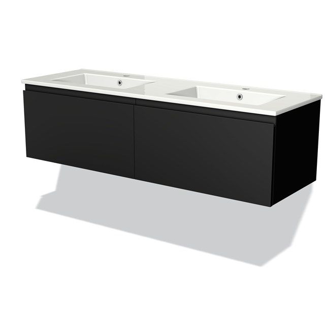 Maxaro Badkamermeubel Modulo 140cm Mat Zwart 2 Lades Greeploos Keramiek