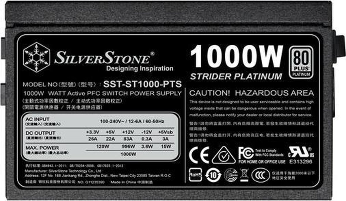 Silverstone 1000W SST-ST1000-PTS ATX 80+ Platinum Modular Power Supply