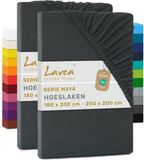 Lavea® Set van 2 Hoeslakens 180x200 cm – 100% Zacht en Ademend Katoen – voor Dikke Matrassen tot 20 cm – Jersey met Elastiek rondom – Antraciet