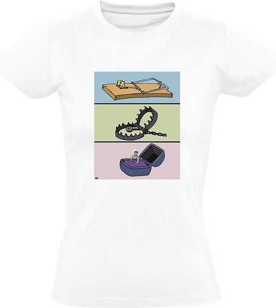 Valstrik Dames T-shirt - Wit - Katoen - Trouwen - Vrijgezellenfeest - Maat S