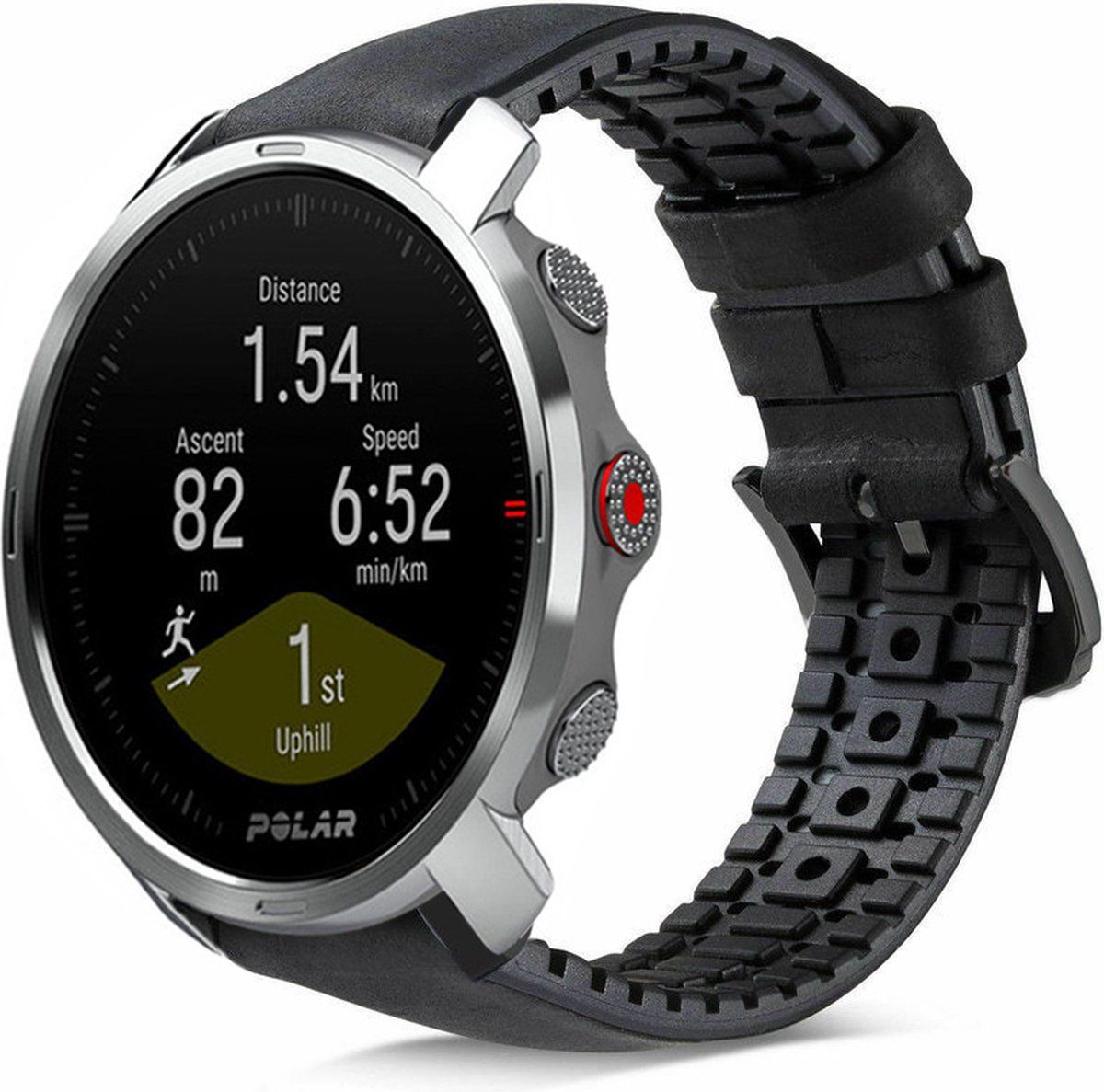 Strap-it siliconen / leren bandje - zwart - Geschikt voor Polar Grit X