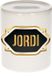 Bellatio Decorations Shoppartners Bv Spaarpot met voornaam Jordi - wit - met goud/zwart embleem - 8 x 9 cm - keramiek - met afsluitdop - cadeau verjaardag