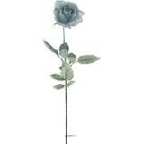 Rose artificielle H 64 cm 1 tête D 7 cm 3 feuilles effet texturé gris-bleu - Couleur : gris-bleu