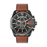 Diesel Mega Chief Herenhorloge, chronograaf uurwerk met leren band
