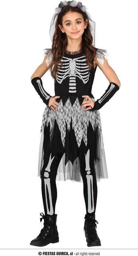 Guirca - Skelet Bruid Kostuum - Meisjes - 5-6 jaar - Halloween