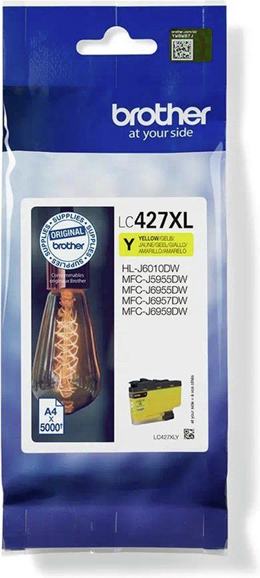 Brother LC-427XLY Yellow Ink Cartridge - High Yield - 5000 Pages - Compatible with Brother Printers