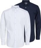 JACK & JONES JJJOE SHIRT LS 2 PACK MP Heren Overhemd Lange Mouw Katoen/Polyester Slim Fit Casual Effen Navy Blazer S
