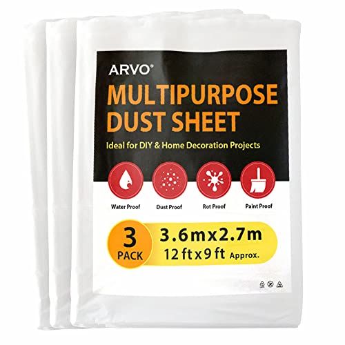ARVO 3-pack Extra Large Plastic Dust Sheets for Decoration - 3.6m x 2.7m