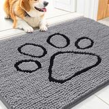 Holland Connections Tapis anti-boue pour chien - Tapis chenille absorbant et antidérapant pour intérieur et extérieur - 61x91cm - Gris
