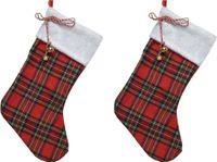 Merkloos / Sans marque Decoris Kerstsok - 2x stuks - rood - ruitjes - 23 x 45 cm - polyester