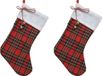 Merkloos / Sans marque Decoris Kerstsok - 2x stuks - rood - ruitjes - 23 x 45 cm - polyester