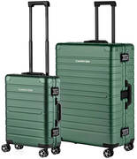 CarryOn Kofferset ULD - Luxe Aluminium Handbagage koffer 55cm + 76cm grote reiskoffer - Dubbel TSA slot - Groen