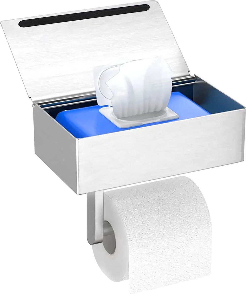 GUIGUZI Toiletrolhouder met Vochtige Doekjesbox - Zelfklevend - Zilver
