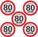 Bellatio Decorations 80 jaar leeftijd sticker - 15x - rond - Dia 9 cm - 80 jaar verjaardag - jubileum - leeftijd versiering