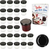 MamboCat Set van 25 glazen potten 125 ml met zwarte deksels
